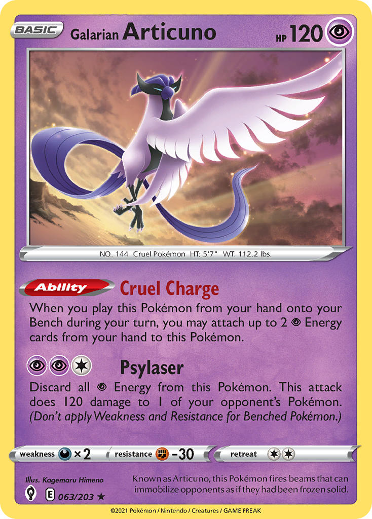(063/203) Pokemon TCG Evolving Skies Single: Galarian Articuno Reverse Holo Holo Rare