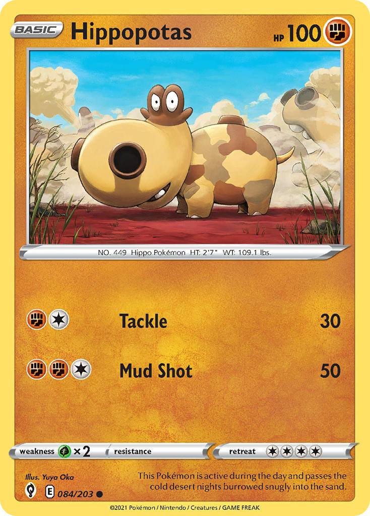 (084/203) Pokemon TCG Evolving Skies Single: Hippopotas Reverse Holo Common