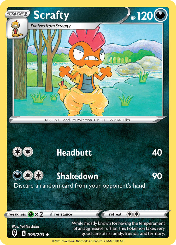 (099/203) Pokemon TCG Evolving Skies Single: Scrafty Reverse Holo Uncommon