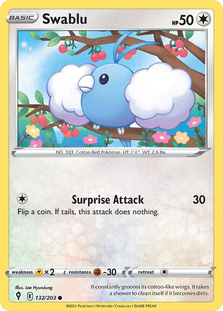 (132/203) Pokemon TCG Evolving Skies Single: Swablu Common