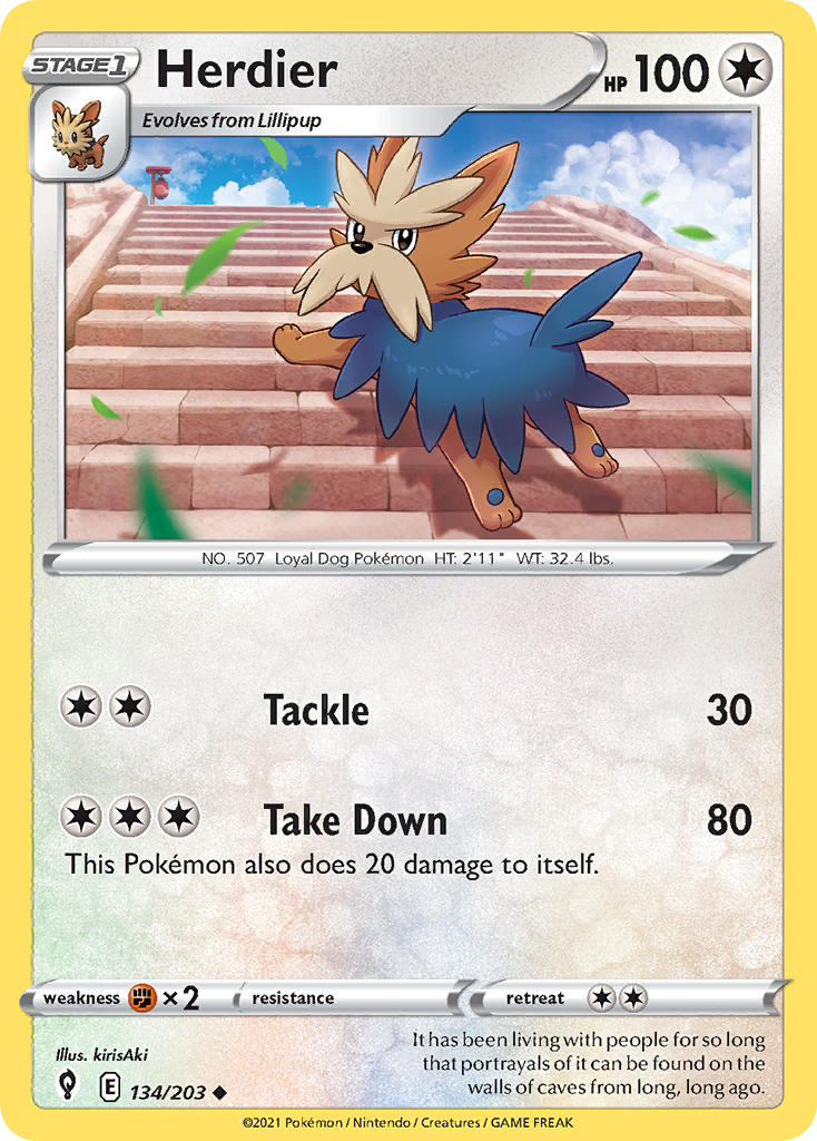 (134/203) Pokemon TCG Evolving Skies Single: Herdier Uncommon