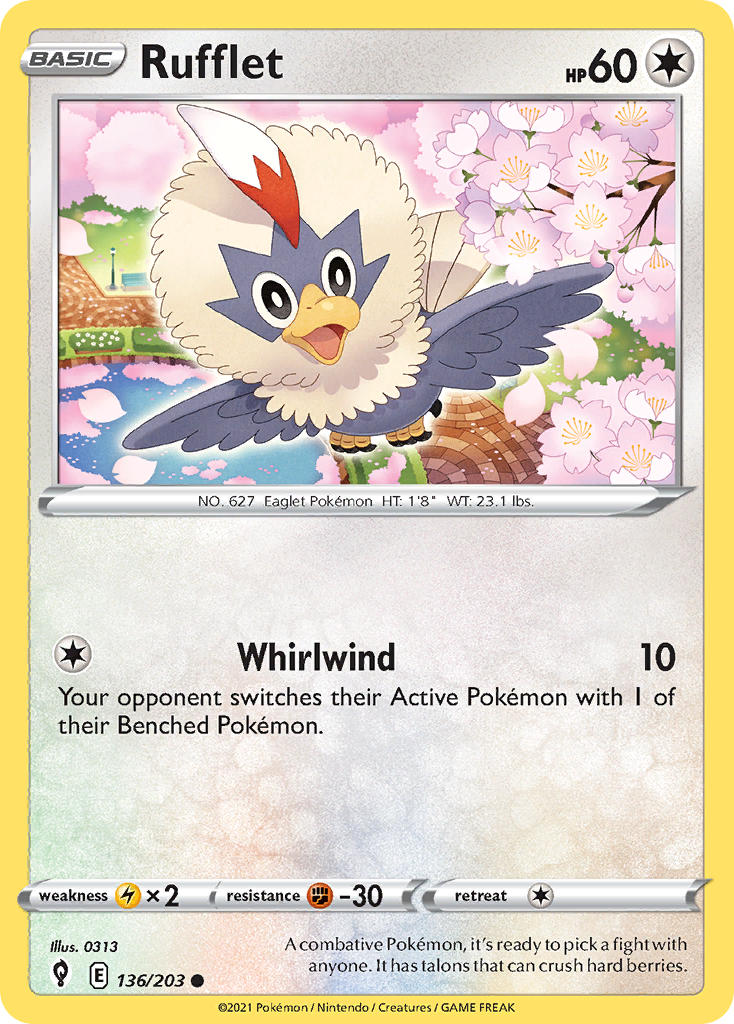 (136/203) Pokemon TCG Evolving Skies Single: Rufflet Reverse Holo Common