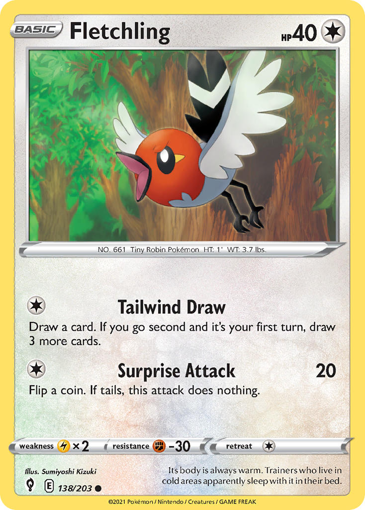 (138/203) Pokemon TCG Evolving Skies Single: Fletchling Common