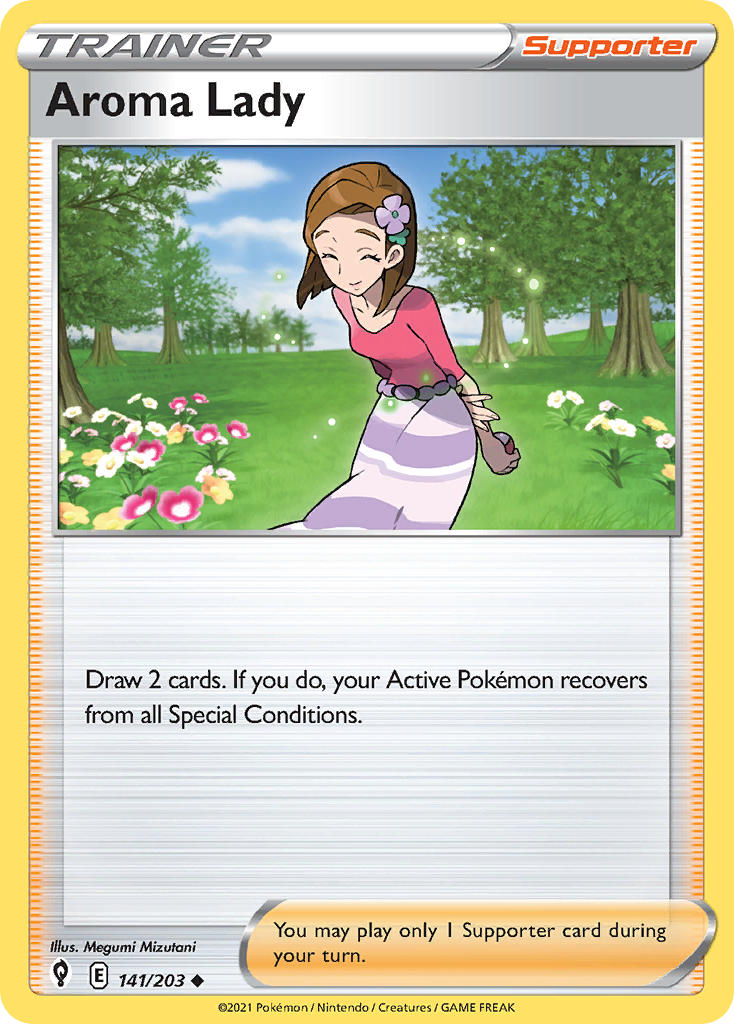 (141/203) Pokemon TCG Evolving Skies Single: Aroma Lady Reverse Holo Uncommon