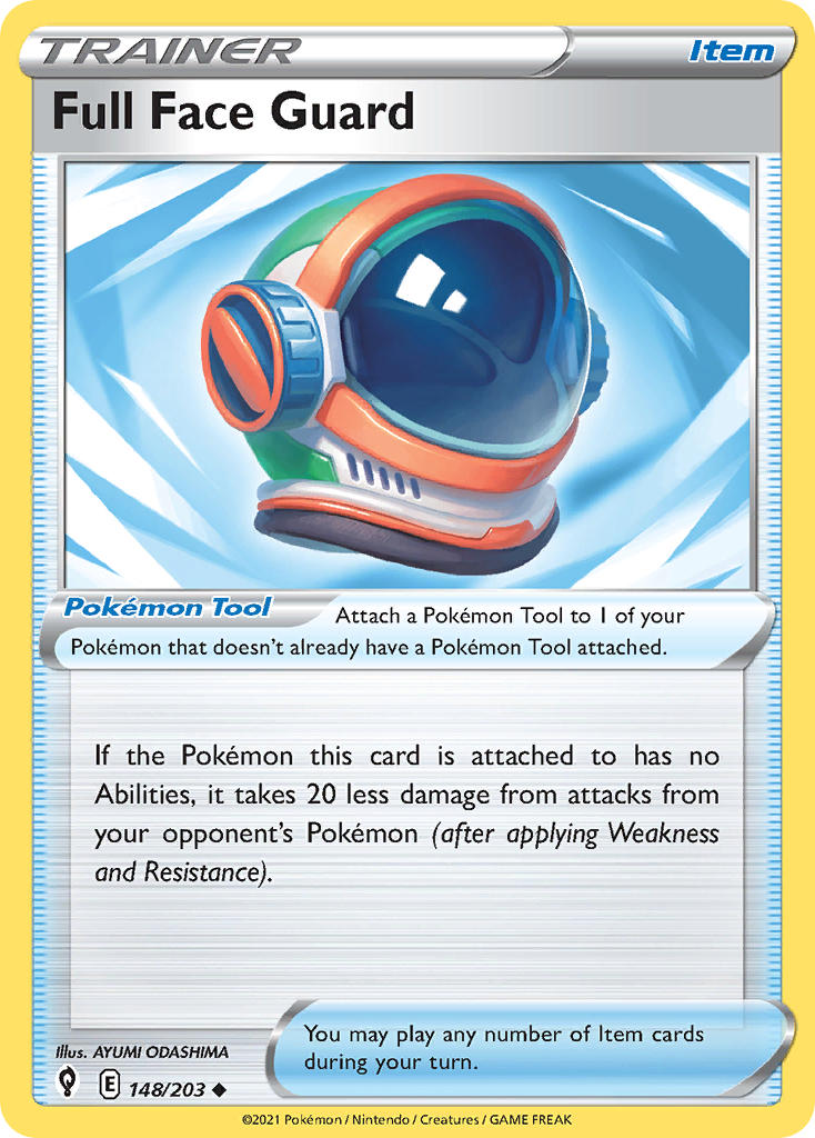 (148/203) Pokemon TCG Evolving Skies Single: Full Face Guard Reverse Holo Uncommon