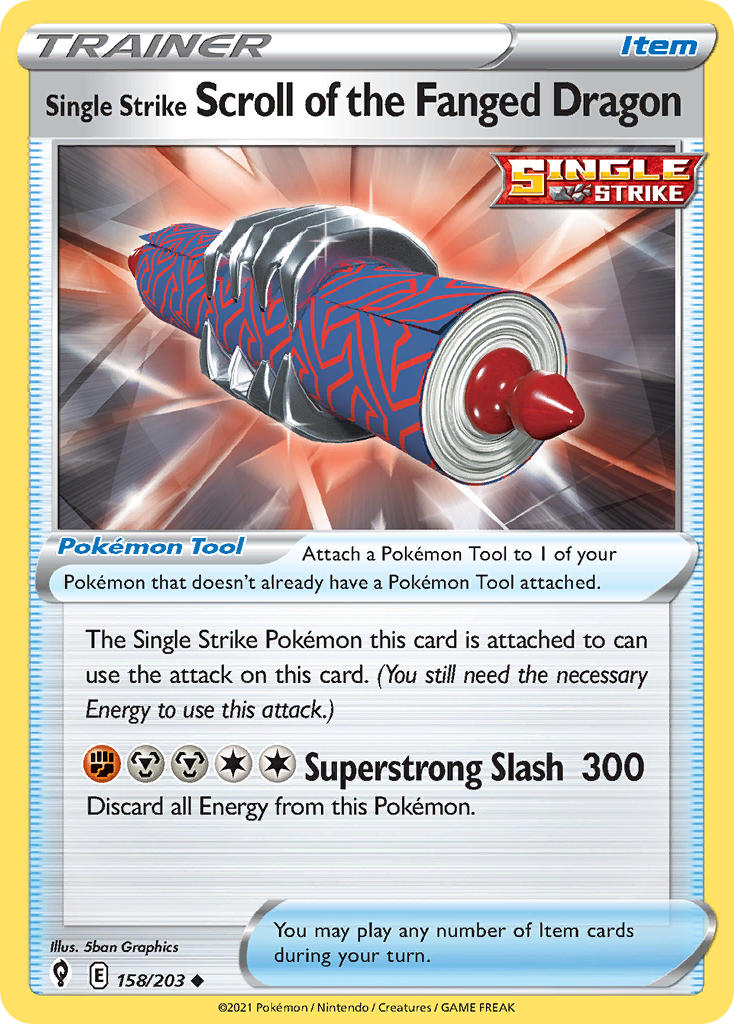 (158/203) Pokemon TCG Evolving Skies Single: Single Strike Scroll of the Fanged Dragon Uncommon
