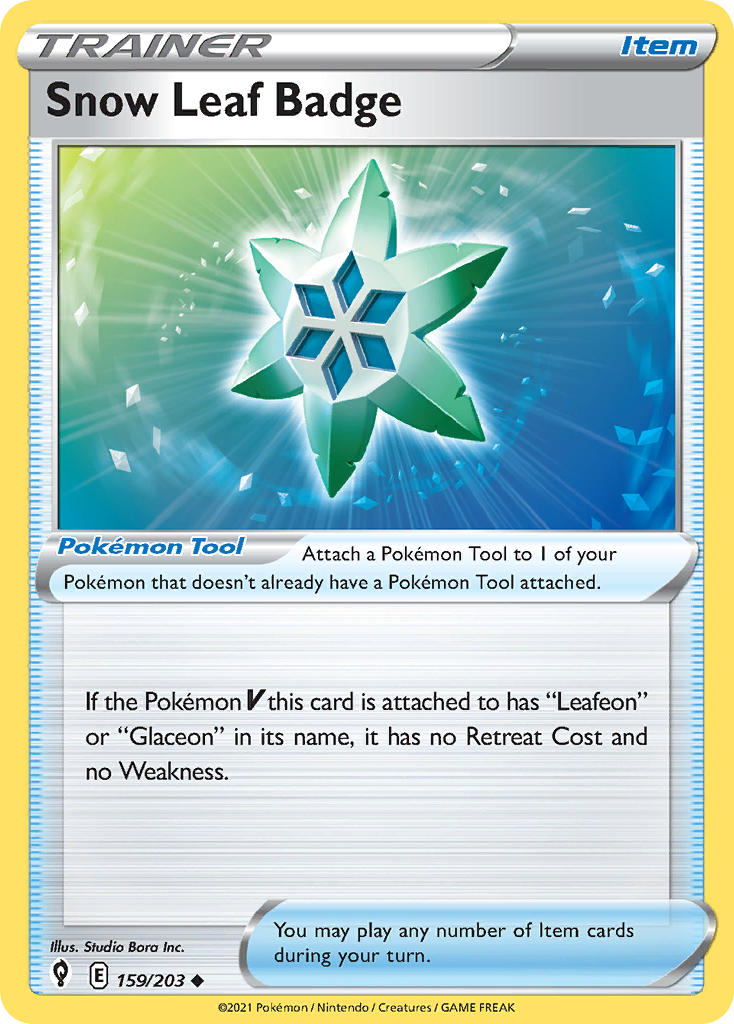 (159/203) Pokemon TCG Evolving Skies Single: Snow Leaf Badge Reverse Holo Uncommon