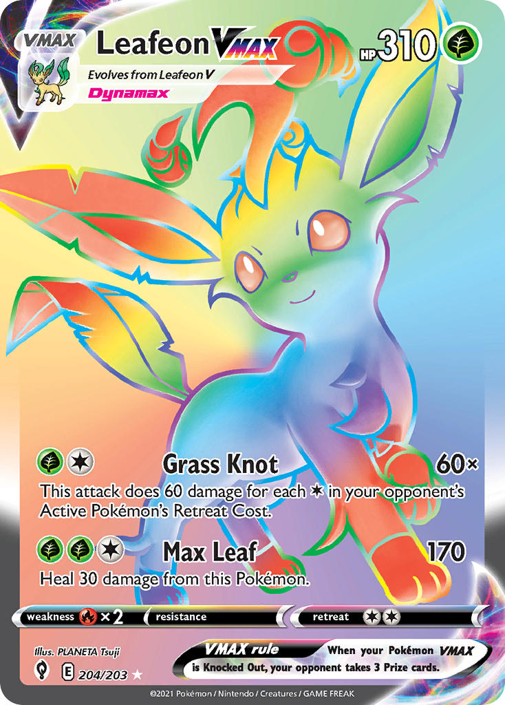 (204/203) Pokemon TCG Evolving Skies Single: Leafeon VMAX Secret Rare
