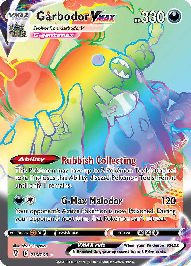 (216/203) Pokemon TCG Evolving Skies Single: Garbodor VMAX Secret Rare
