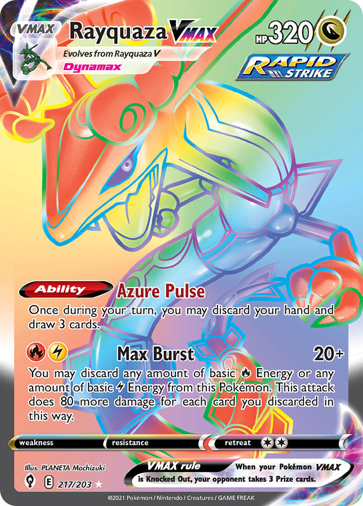 (217/203) Pokemon TCG Evolving Skies Single: Rayquaza VMAX Secret Rare