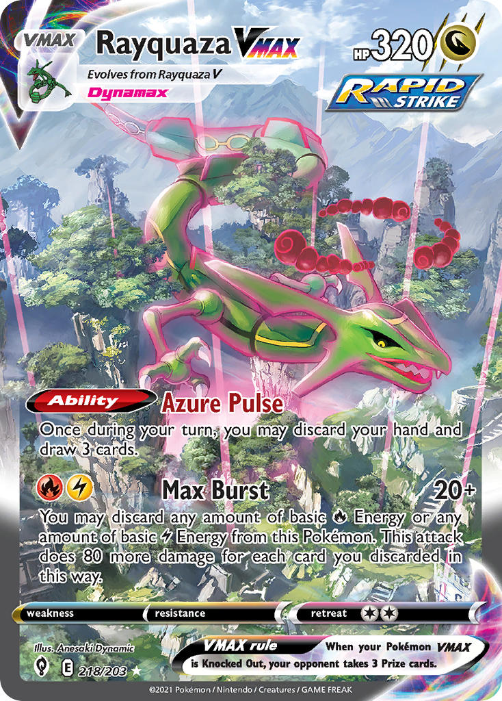 (218/203) Pokemon TCG Evolving Skies Single: Rayquaza VMAX Secret Rare