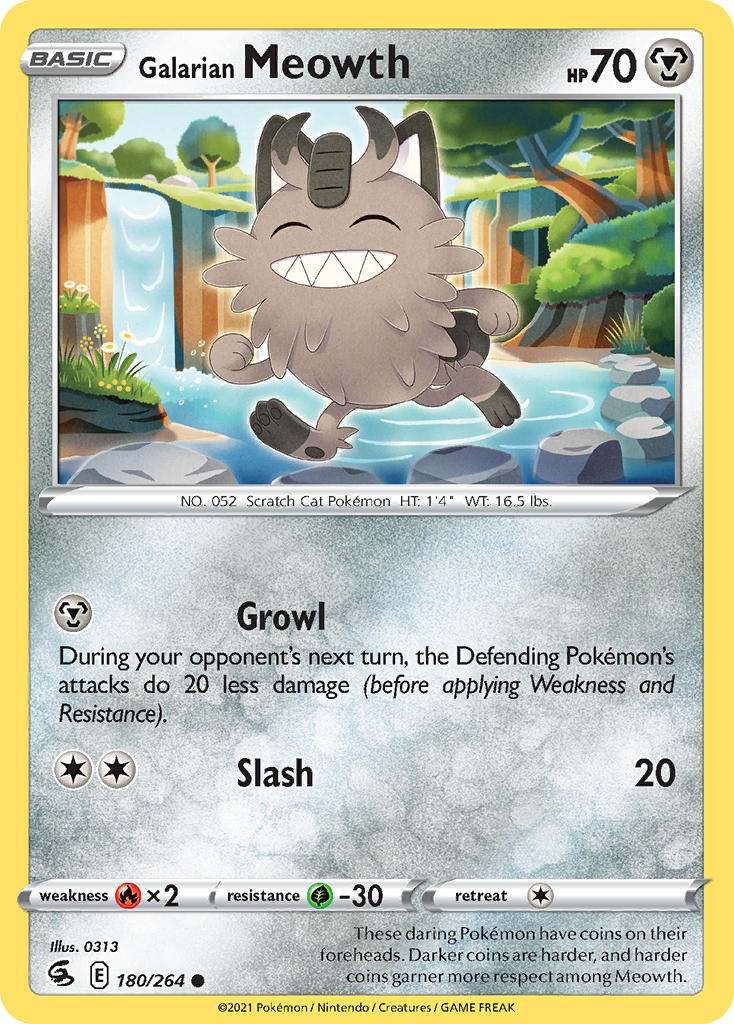 (180/264) Pokemon TCG Fusion Strike Single: Galarian Meowth Common