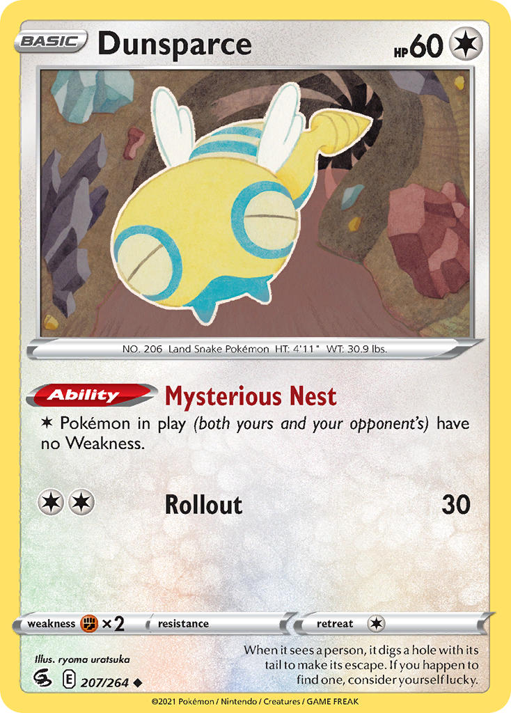 (207/264) Pokemon TCG Fusion Strike Single: Dunsparce Reverse Holo Uncommon