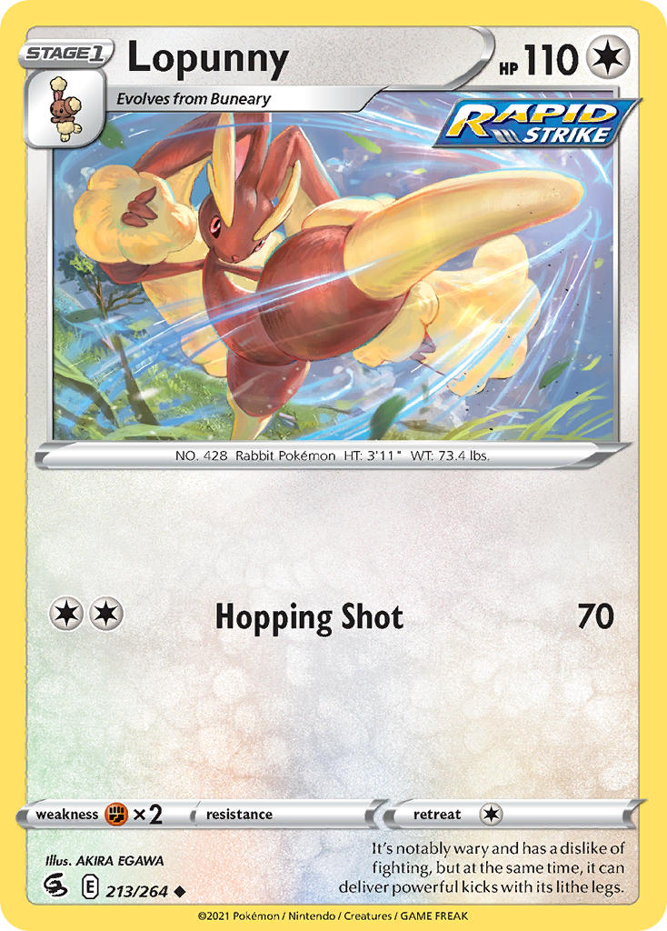 (213/264) Pokemon TCG Fusion Strike Single: Lopunny Reverse Holo Uncommon