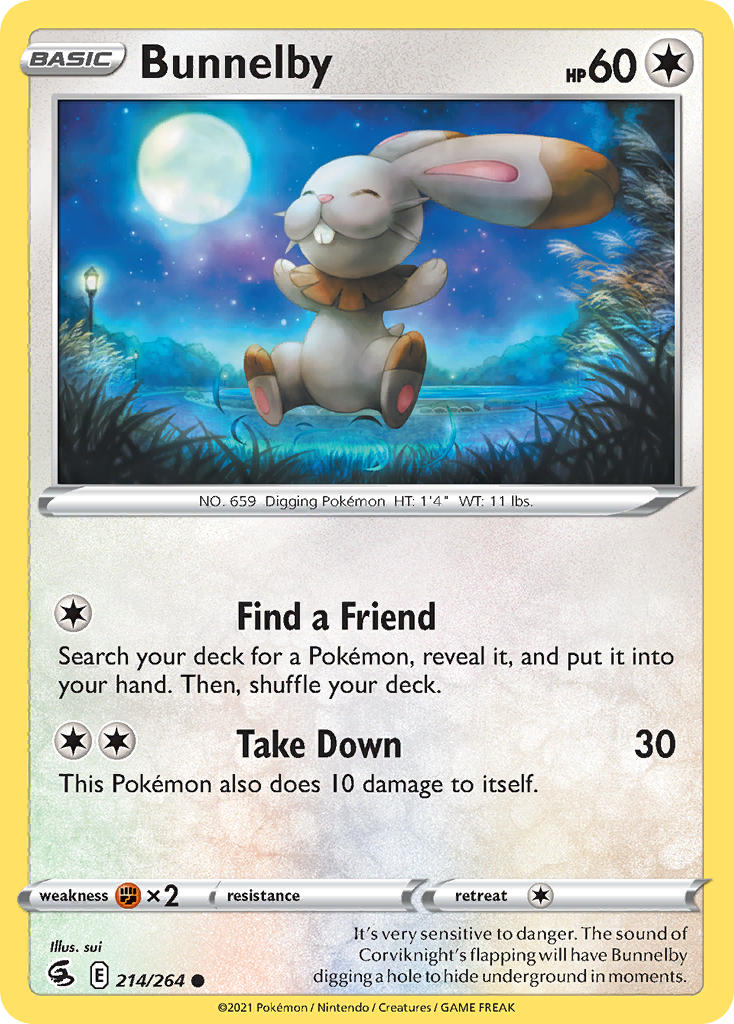 (214/264) Pokemon TCG Fusion Strike Single: Bunnelby Reverse Holo Common