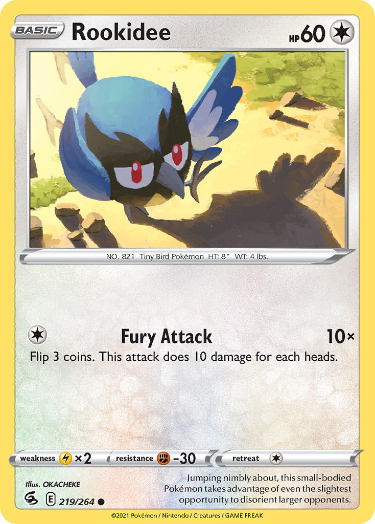 (219/264) Pokemon TCG Fusion Strike Single: Rookidee Reverse Holo Common