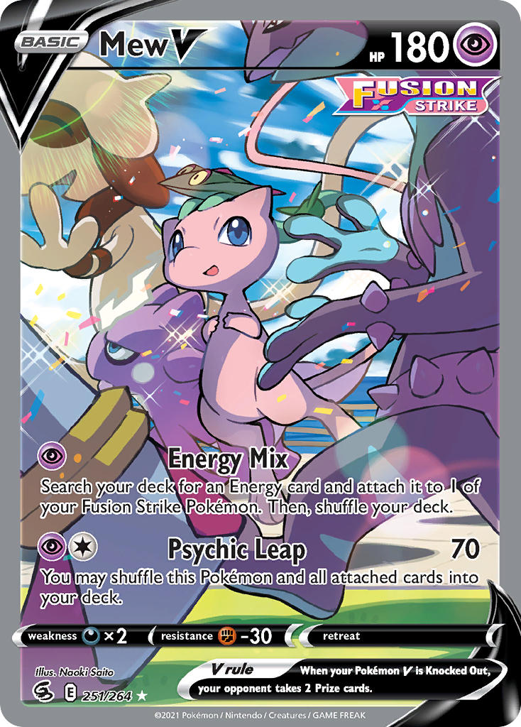 rare pokemon cards mew 251/264) Pokemon TCG Fusion Strike Single: Mew V Ultra Rare – Puca Puca Games