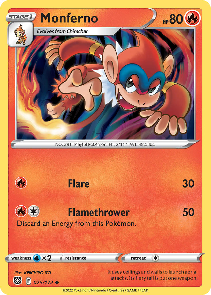 (025/172) Pokemon TCG Brilliant Stars Single: Monferno Reverse Holo Uncommon