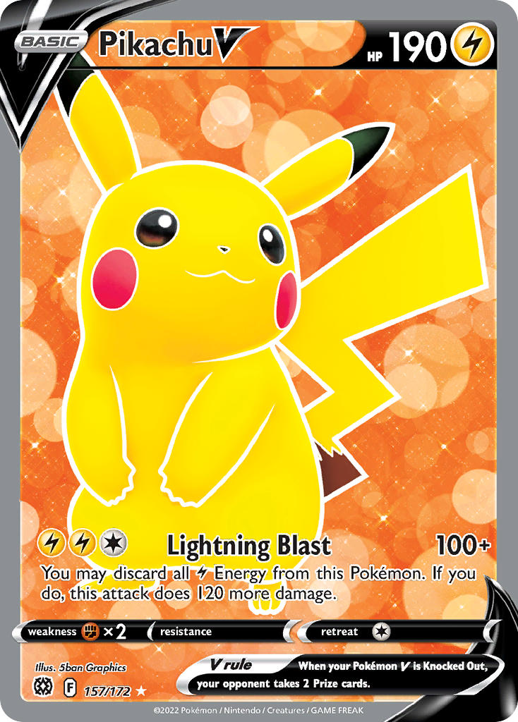 (157/172) Pokemon TCG Brilliant Stars Single: Pikachu V Ultra Rare