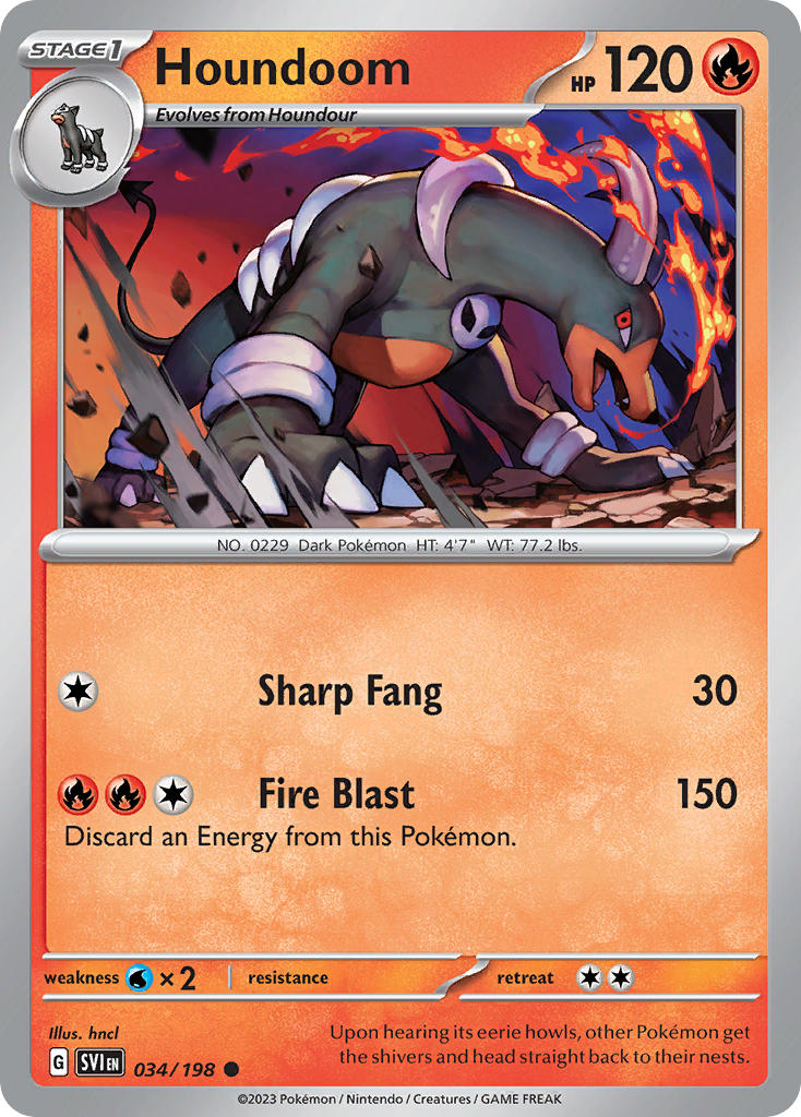 (034/198) Pokemon TCG Scarlet & Violet Single: Houndoom Reverse Holo Common