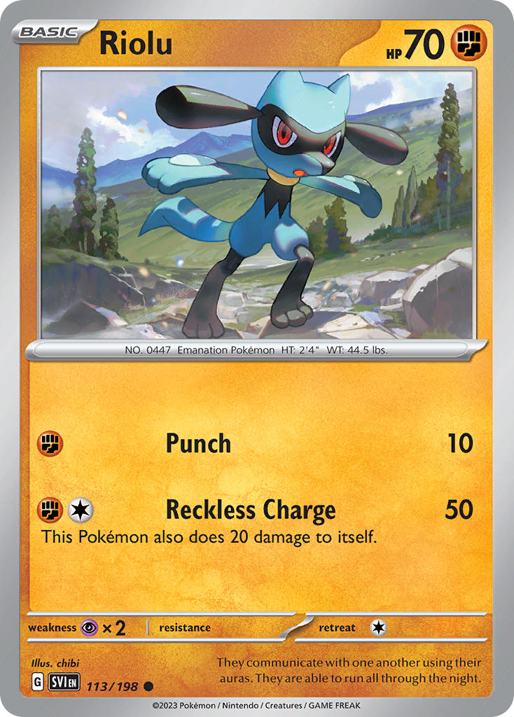 (113/198) Pokemon TCG Scarlet & Violet Single: Riolu Reverse Holo Common