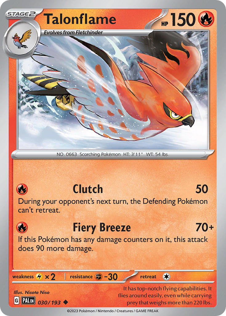 Pokemon TCG Paldea Evolved Single: Talonflame Non-Holo (030/193)