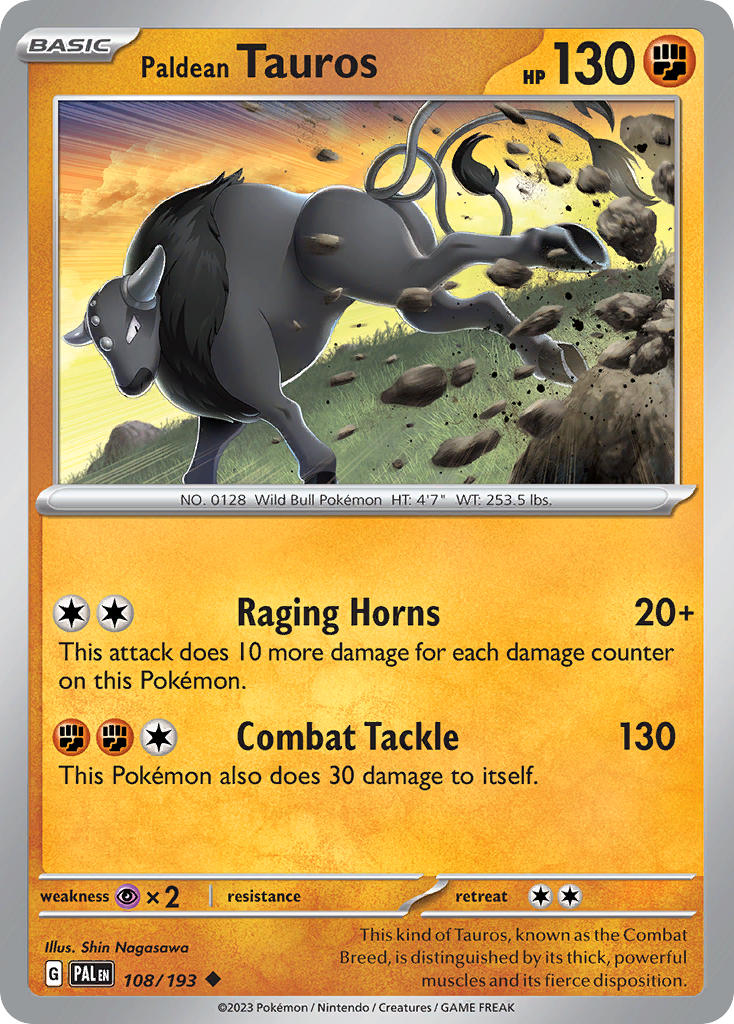 Pokemon TCG Paldea Evolved Single: Paldean Tauros Non-Holo (108/193)
