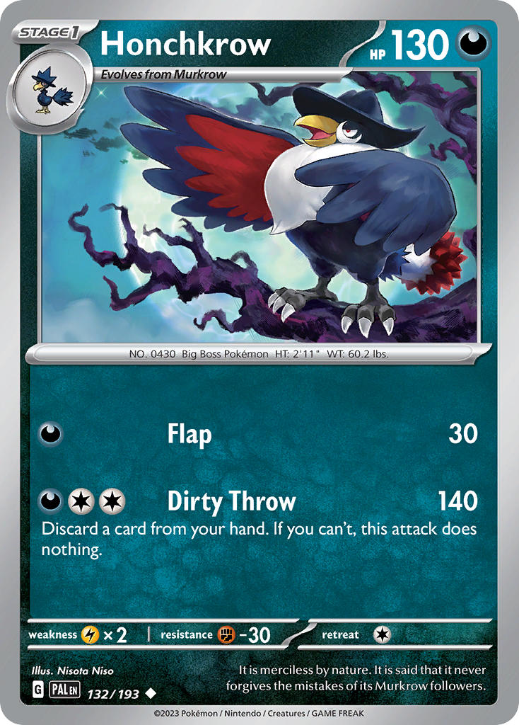 Pokemon TCG Paldea Evolved Single: Honchkrow Non-Holo (132/193)