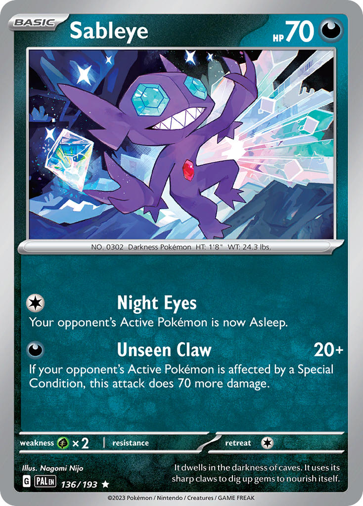 Pokemon TCG Paldea Evolved Single: Sableye Reverse Holo (136/193)
