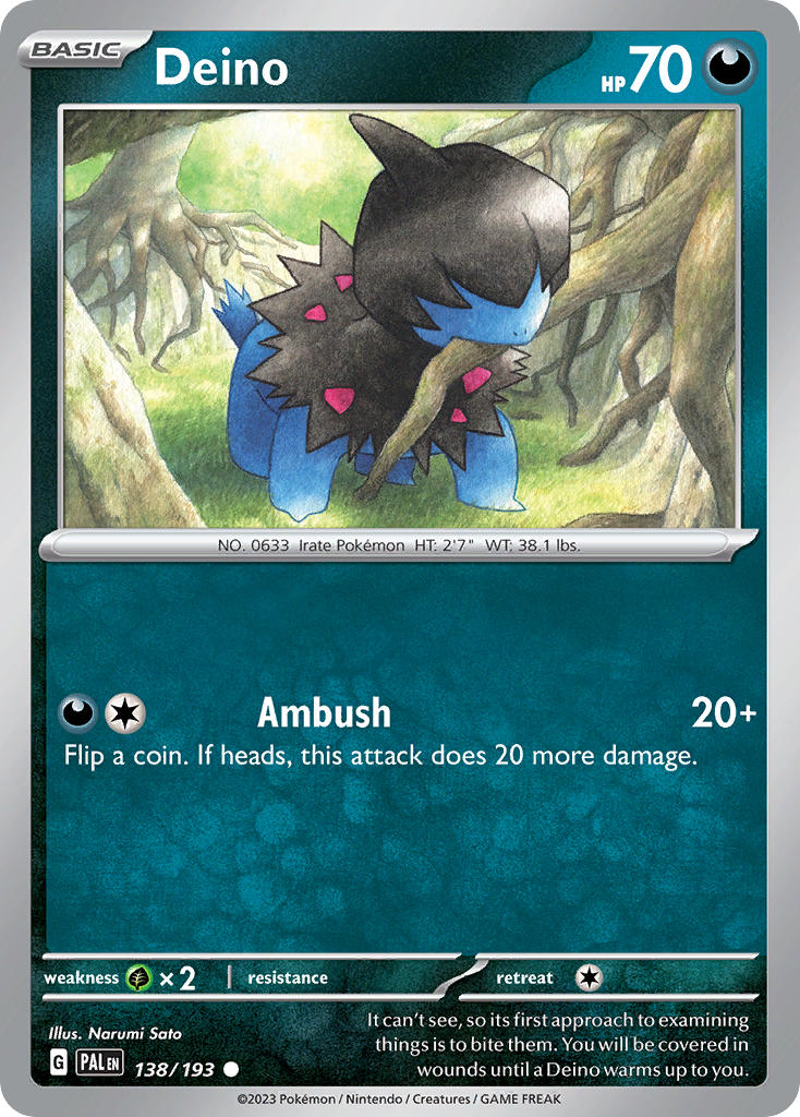 Pokemon TCG Paldea Evolved Single: Deino Reverse Holo (138/193)