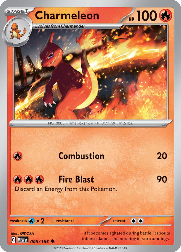 (005/165) Pokemon TCG 151 Single: Charmeleon Reverse Holo Uncommon