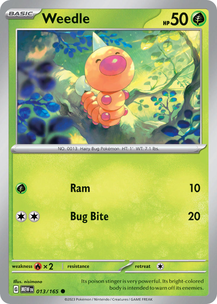 (013/165) Pokemon TCG 151 Single: Weedle Reverse Holo Common