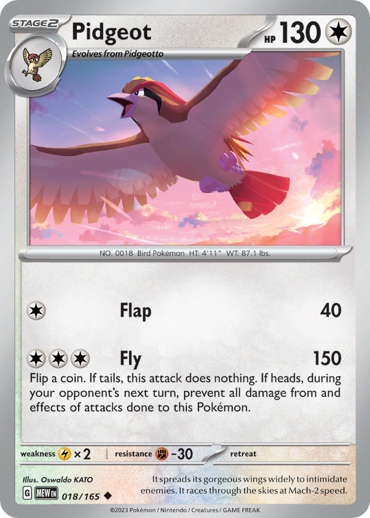 (018/165) Pokemon TCG 151 Single: Pidgeot Reverse Holo Uncommon