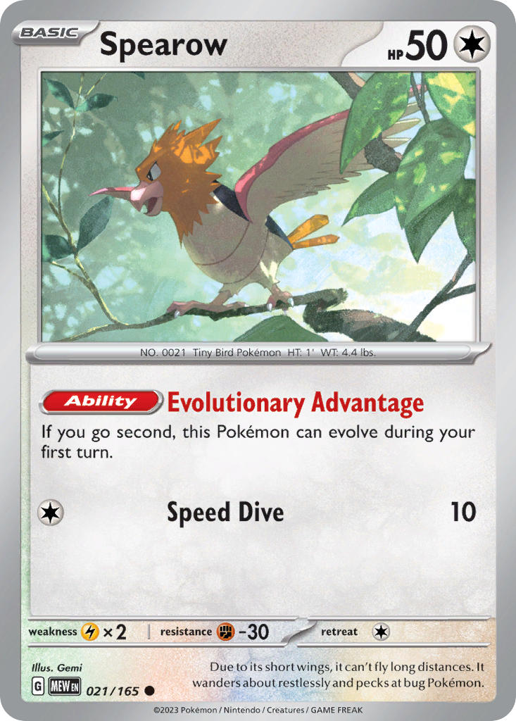 (021/165) Pokemon TCG 151 Single: Spearow Reverse Holo Common