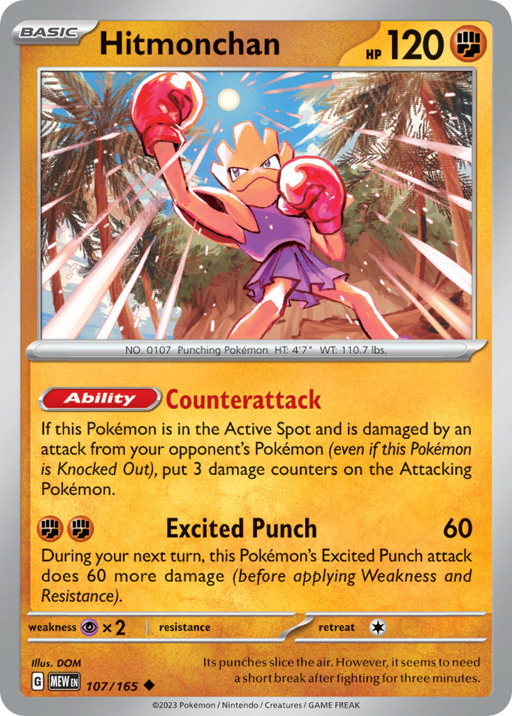 (107/165) Pokemon TCG 151 Single: Hitmonchan Reverse Holo Uncommon