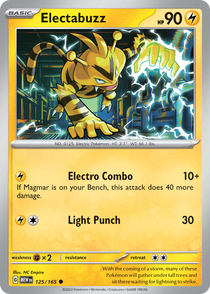 (125/165) Pokemon TCG 151 Single: Electabuzz  Reverse Holo Common