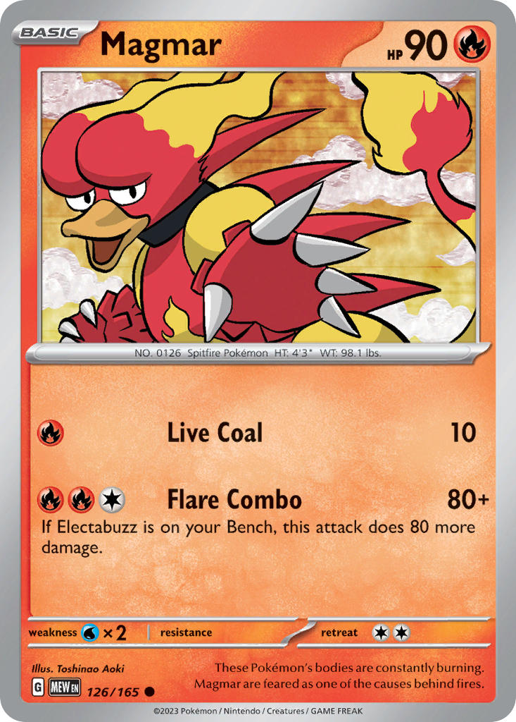 (126/165) Pokemon TCG 151 Single: Magmar Reverse Holo Common