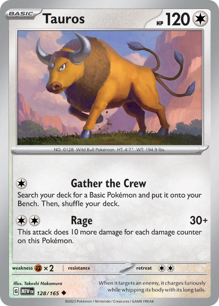 (128/165) Pokemon TCG 151 Single: Tauros Uncommon