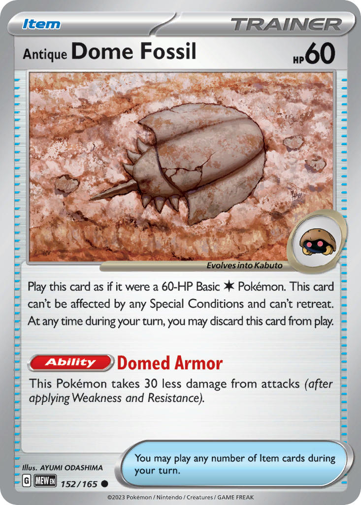 pokemon tcg fossil cards 152/165) Pokemon TCG 151 Single: Antique Dome Fossil Common – Puca Puca Games