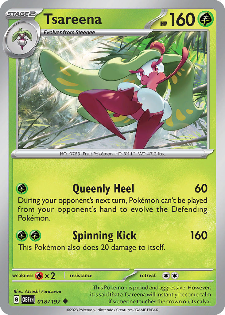 (018/197) Pokemon TCG Obsidian Flames Single: Tsareena Reverse Holo Uncommon