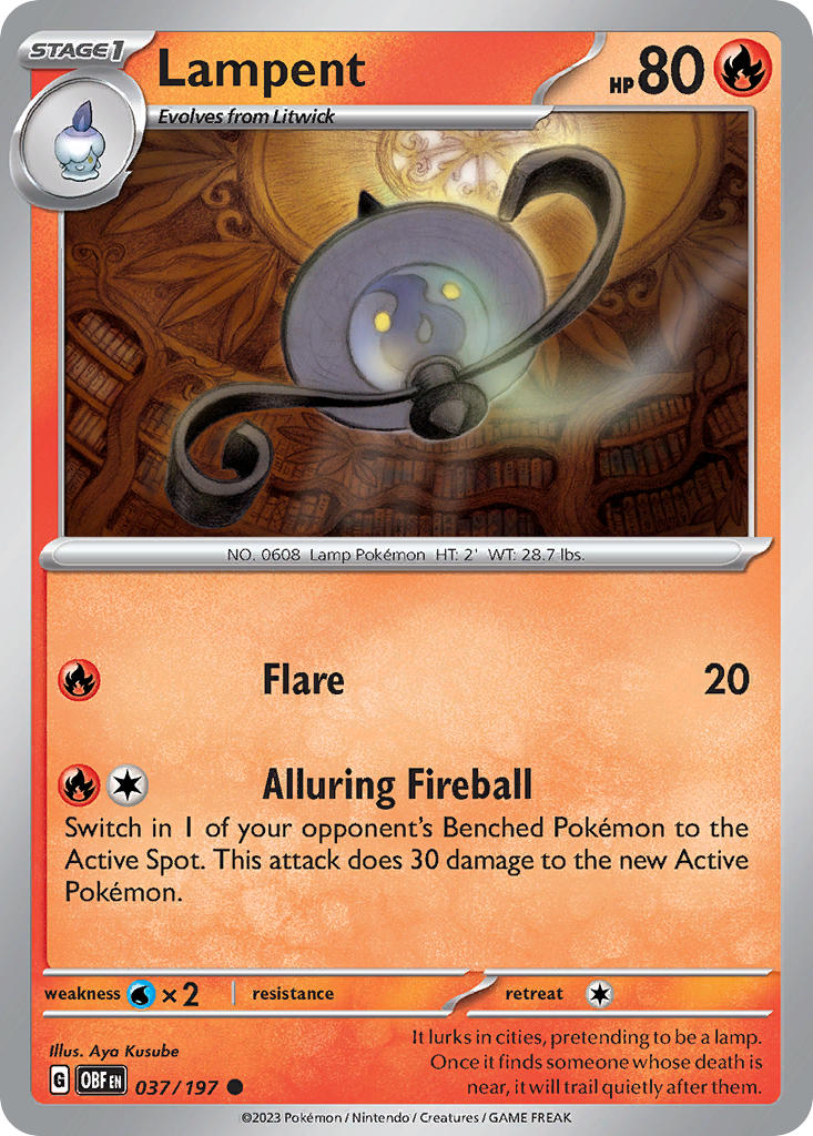(037/197) Pokemon TCG Obsidian Flames Single: Lampent Reverse Holo Common