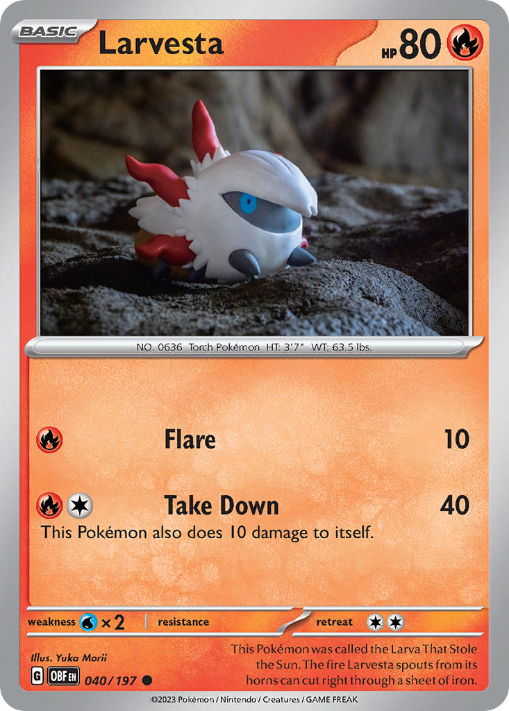 (040/197) Pokemon TCG Obsidian Flames Single: Larvesta Reverse Holo Common
