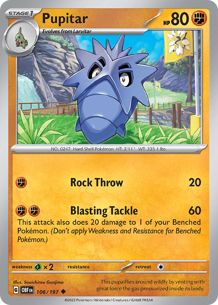 (106/197) Pokemon TCG Obsidian Flames Single: Pupitar Reverse Holo Uncommon