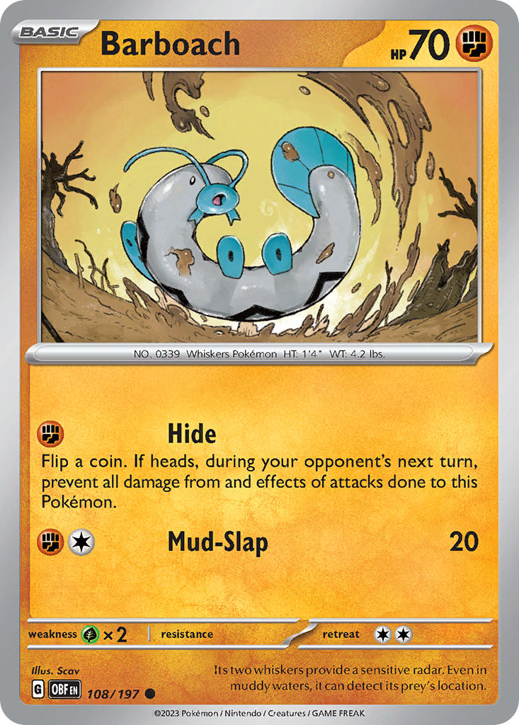 (108/197) Pokemon TCG Obsidian Flames Single: Barboach Common