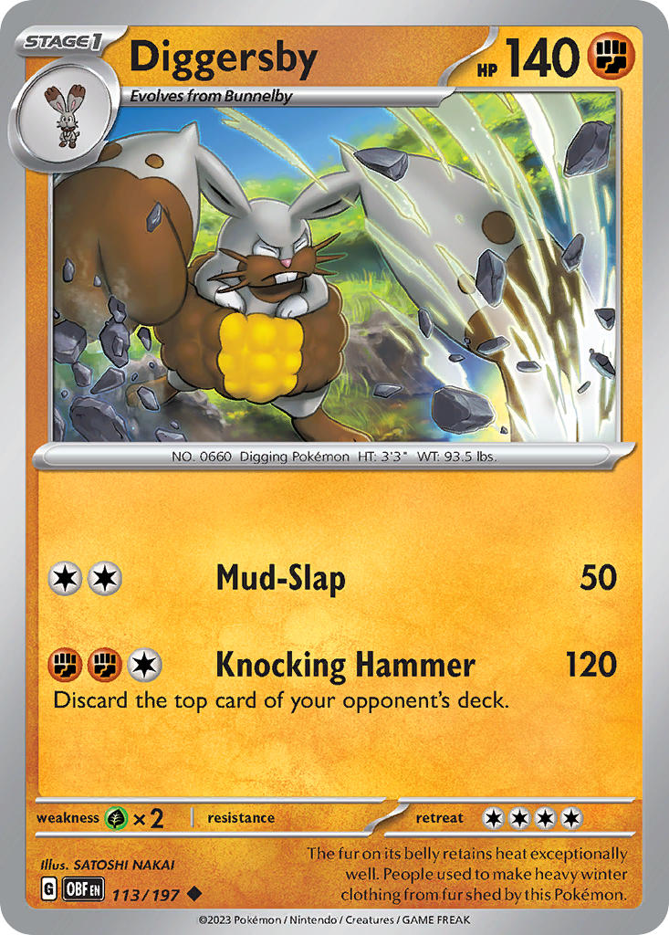 (113/197) Pokemon TCG Obsidian Flames Single: Diggersby Reverse Holo Uncommon