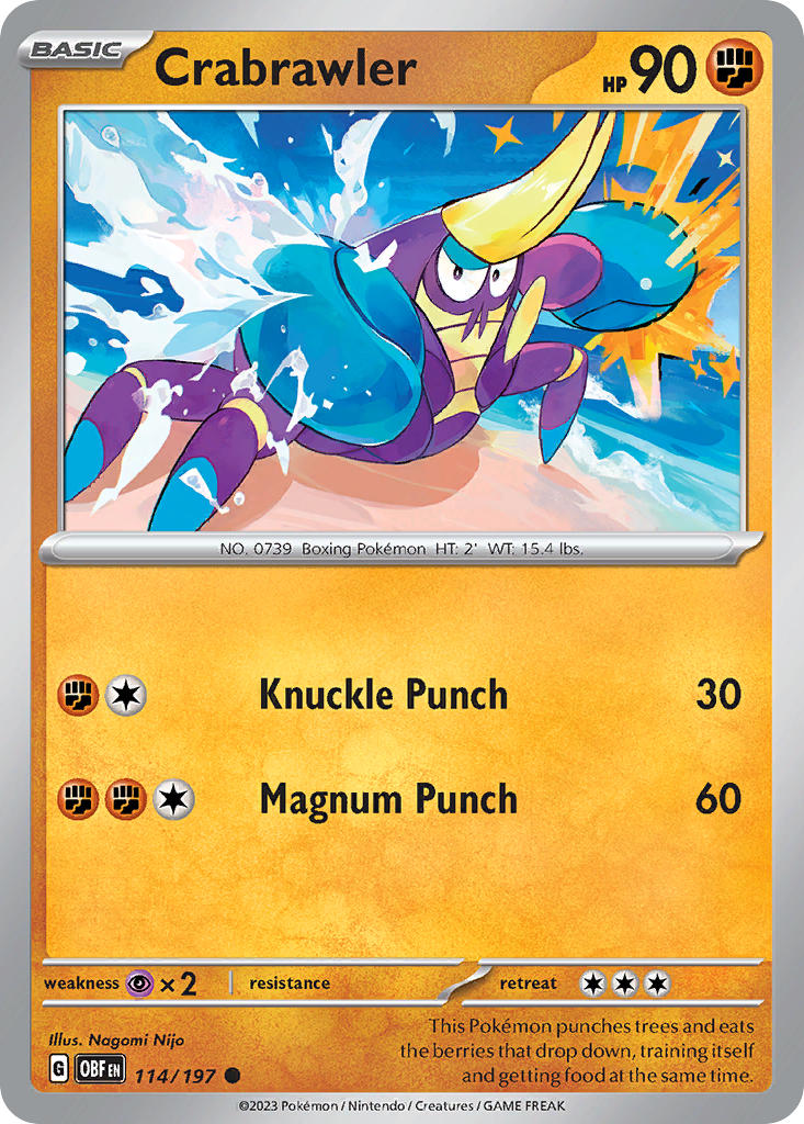 (114/197) Pokemon TCG Obsidian Flames Single: Crabrawler Common