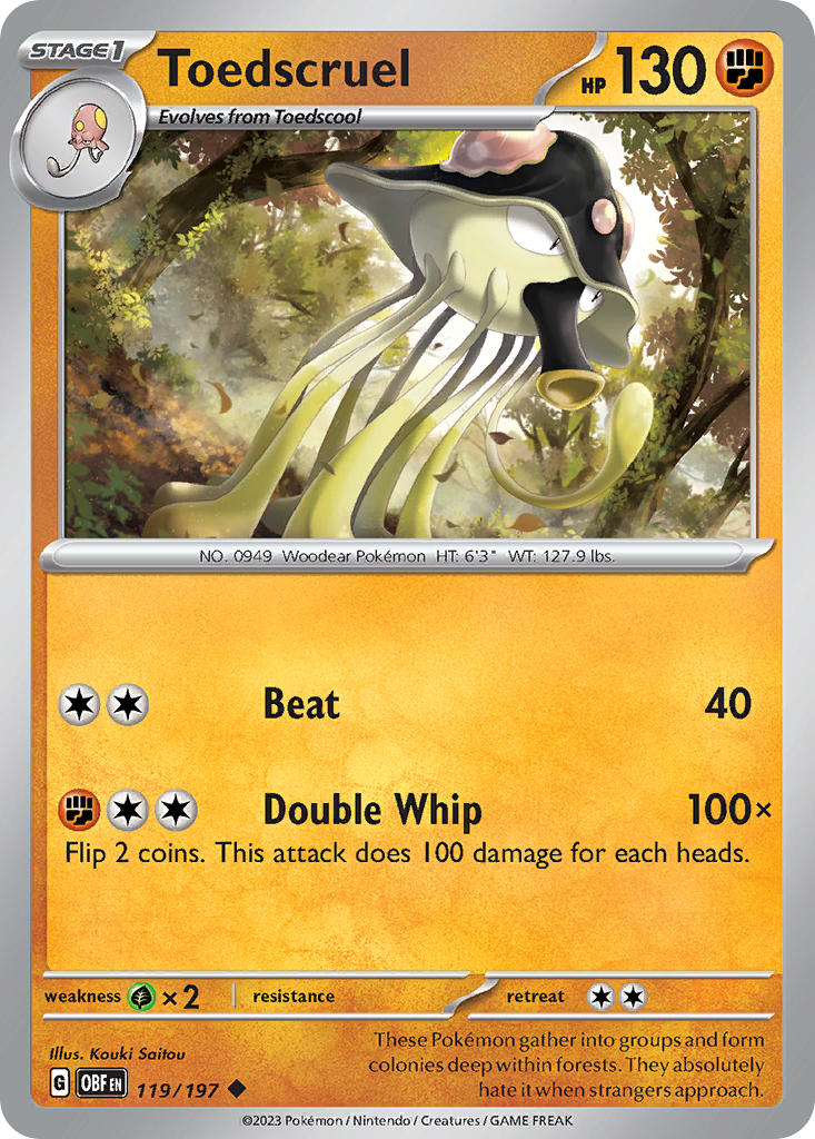 (119/197) Pokemon TCG Obsidian Flames Single: Toedscruel Reverse Holo Uncommon