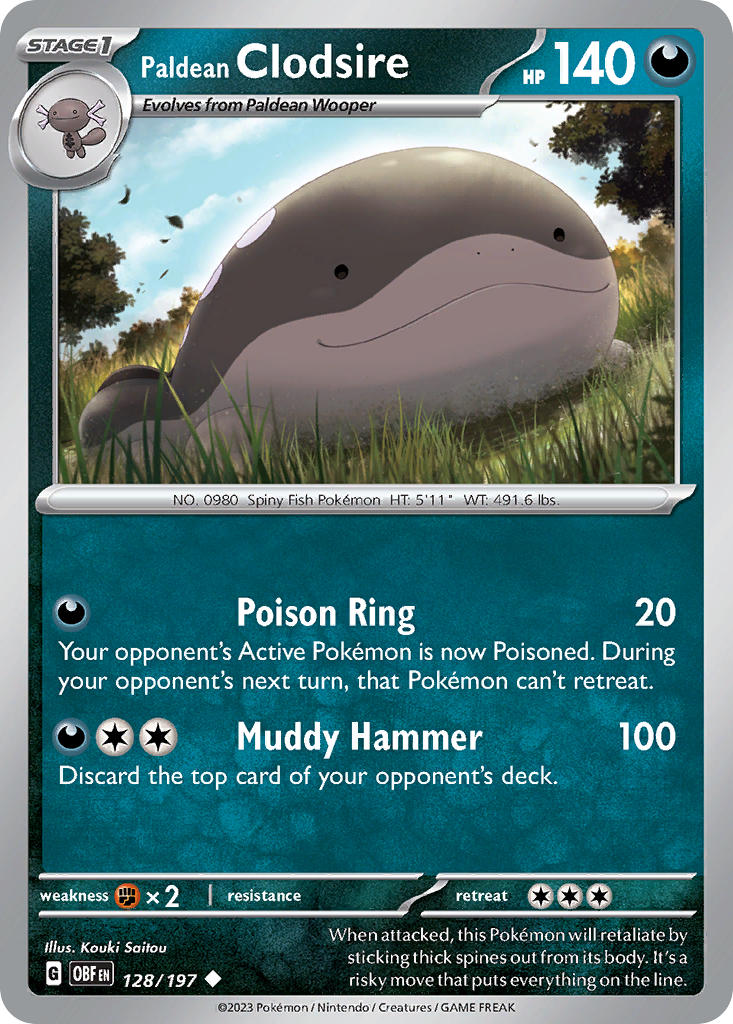 (128/197) Pokemon TCG Obsidian Flames Single: Paldean Clodsire Uncommon