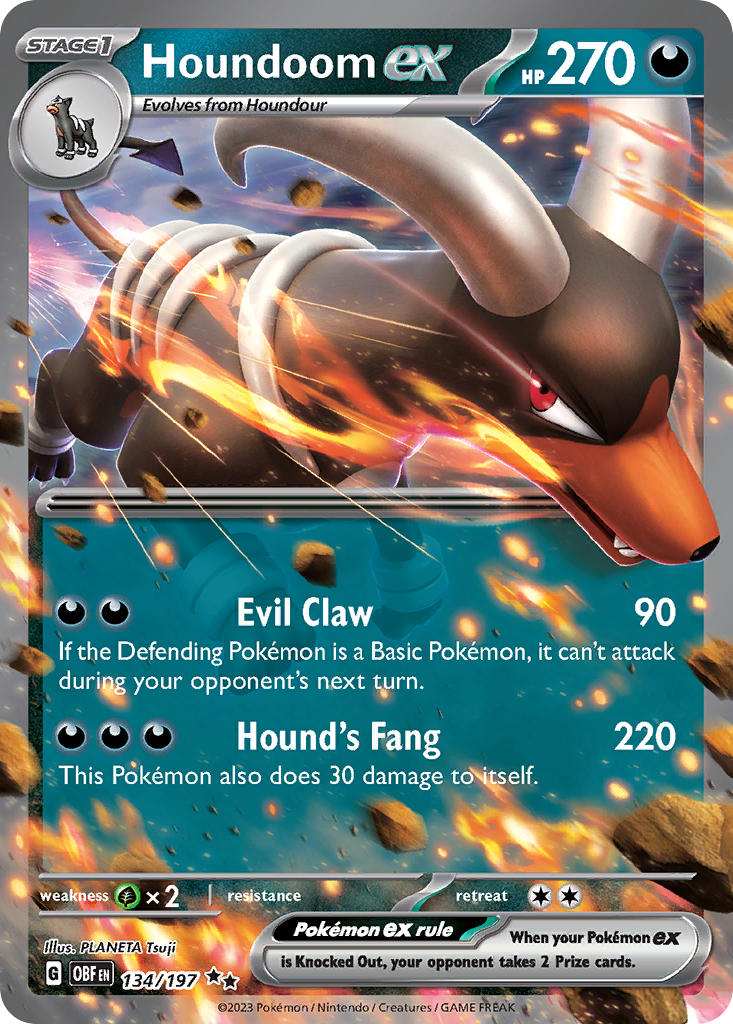 (134/197) Pokemon TCG Obsidian Flames Single: Houndoom ex Double Rare