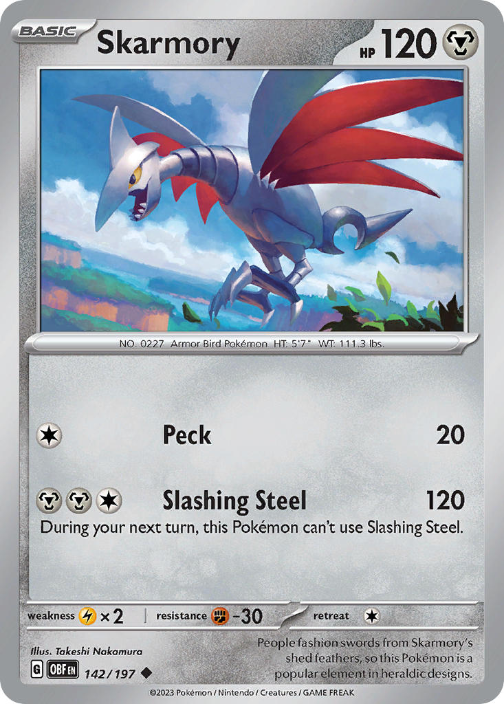 (142/197) Pokemon TCG Obsidian Flames Single: Skarmory Reverse Holo Uncommon